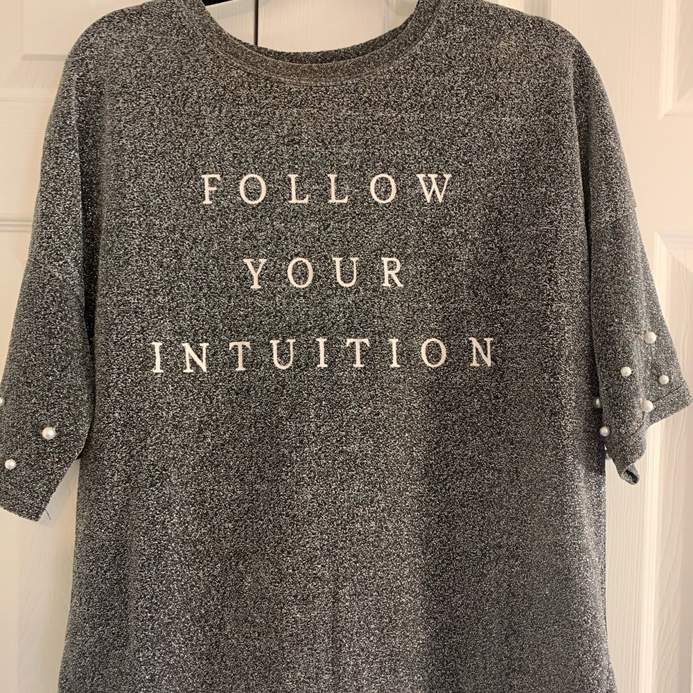 Partially Shear metallic silver blouse.